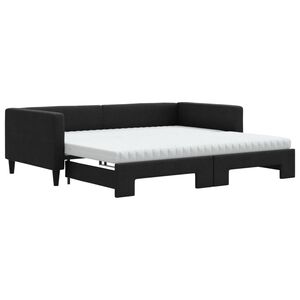 vidaXL Sofa rozsuwana z materacami, czarna, 100x200 cm, tkanina
