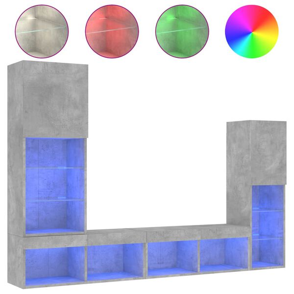 vidaXL 4-częściowy zestaw mebli TV z LED, szarość betonu