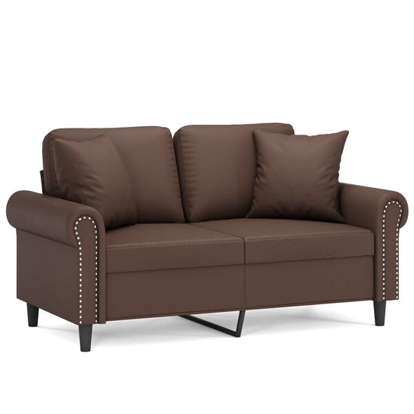 vidaXL 2-osobowa sofa z poduszkami, brązowa, 120 cm, sztuczna sk&oacute;ra