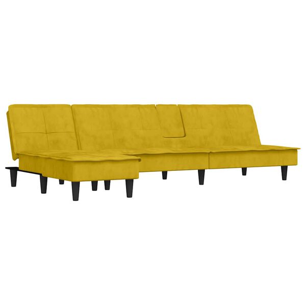 vidaXL Sofa rozkładana L, ż&oacute;łta, 255x140x70 cm, aksamit
