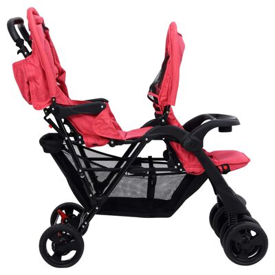 vidaXL Podwójny wózek spacerowy, czerwony, stalowy