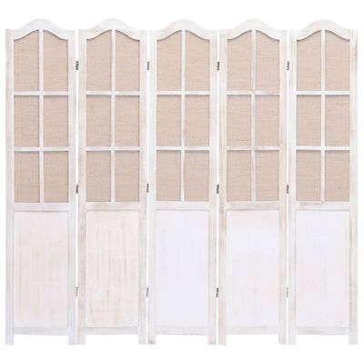 vidaXL Parawan 5-panelowy, biały, 175 x 165 cm, tkanina