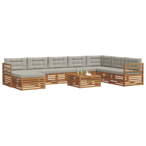vidaXL Zestawy sof 9 pcs Naturalny i Jasny Szary Lite Drewno Akacji