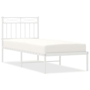 vidaXL Metalowe ł&oacute;żko z wezgłowiem, bez materaca, białe, 75x190 cm