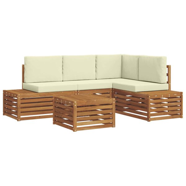 vidaXL Zestaw sof na zewnątrz z poduszką 5 Sztuka Naturalny i Kremowy