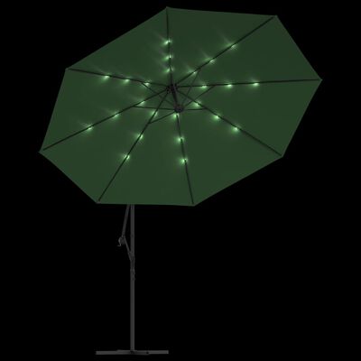 vidaXL Parasol wiszący z LED i metalową rurą, 350 cm, zielony