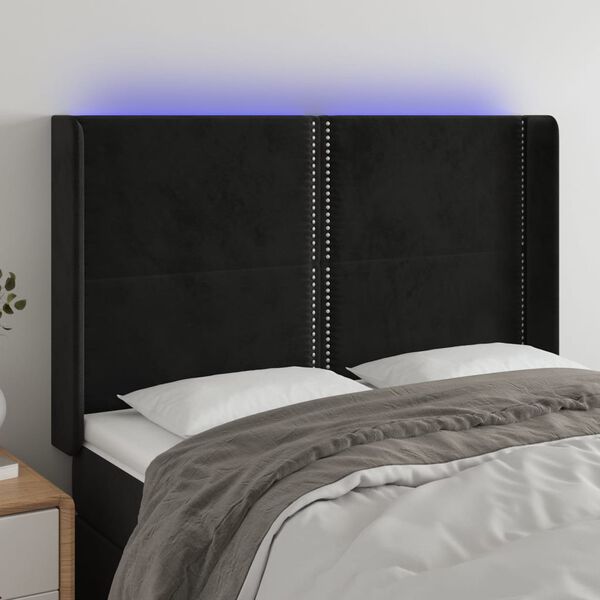 vidaXL Zagł&oacute;wek do ł&oacute;żka z LED, czarny, 147x16x118/128 cm, aksamit