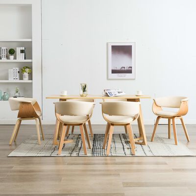vidaXL Krzesła do jadalni, 6 szt., kremowe, gięte drewno i ekoskóra