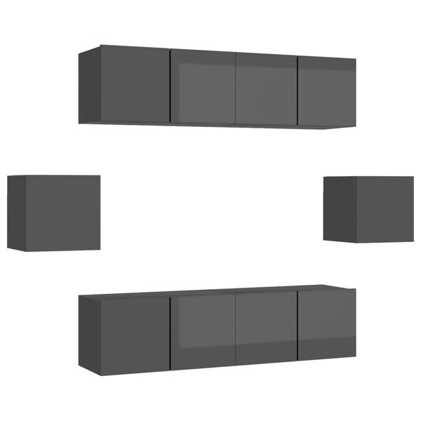 vidaXL 6-cz. zestaw szafek TV, wysoki połysk, szary