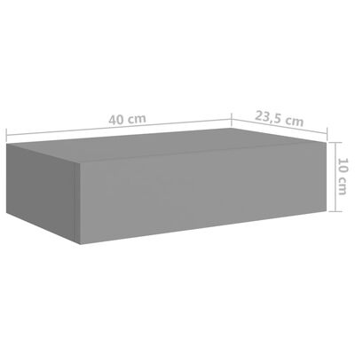 vidaXL Półki ścienne z szufladą, 2 szt., szare, 40 x 23,5 x 10 cm, MDF