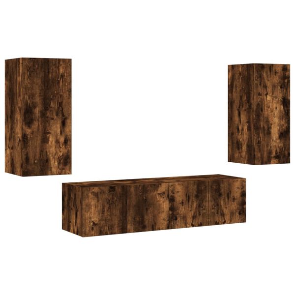 vidaXL 4-częściowy zestaw mebli TV z LED, przydymiony dąb