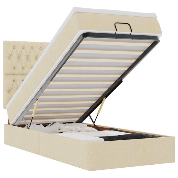 vidaXL Rama ł&oacute;żka otomana z materacem, kremowa, 90x190 cm, tkanina