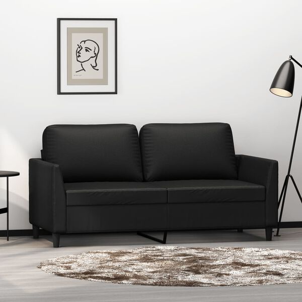 vidaXL 2-osobowa sofa, czarna, 140 cm, sztuczna sk&oacute;ra