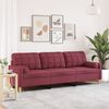 vidaXL 3-osobowa sofa z poduszkami, winna czerwień, 210 cm, tkanina