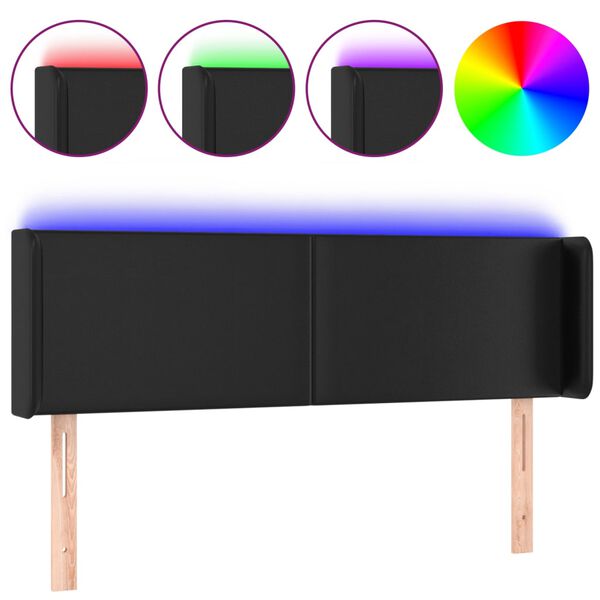 vidaXL Zagł&oacute;wek do ł&oacute;żka z LED, czarny, 147x16x78/88cm, sztuczna sk&oacute;ra
