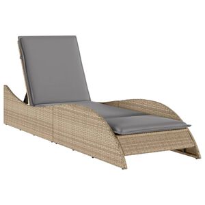 vidaXL Leżanka z poduszką, beżowa, 60x205x73 cm, polirattan
