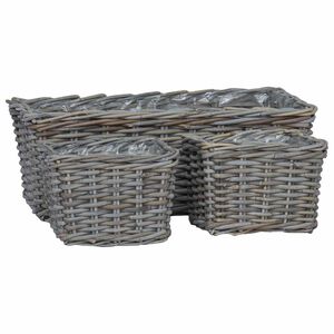 vidaXL Kosz na rośliny z przechowywaniem 3 pcs Szary Rattan Kubu