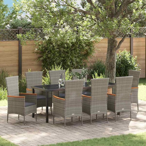 vidaXL Zestaw do jadalni w ogrodzie z poduszką 9 pcs Szary