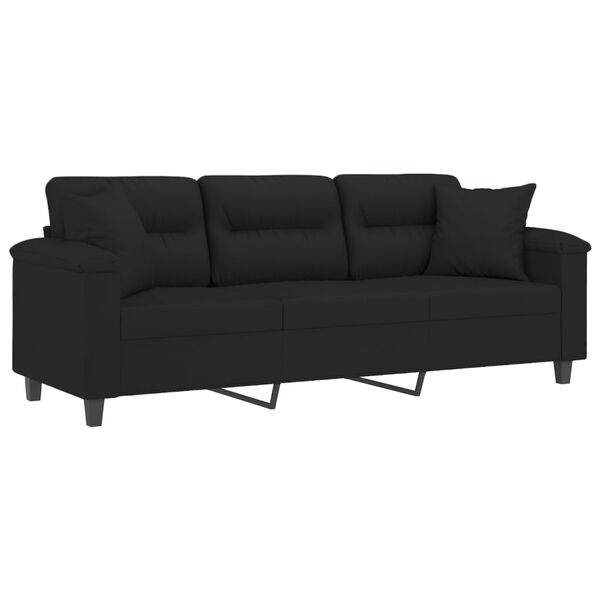 vidaXL 3-osobowa sofa z poduszkami, czarna, 180 cm, mikrofibra