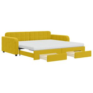 vidaXL Sofa rozsuwana z szufladami, ż&oacute;łta, 100x200 cm, aksamit