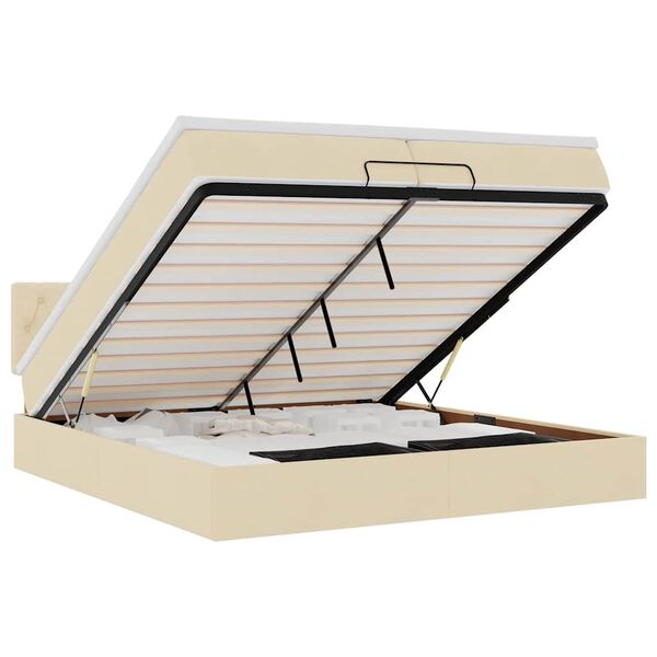 vidaXL Rama ł&oacute;żka otomana z materacem, kremowa, 200x200 cm, tkanina