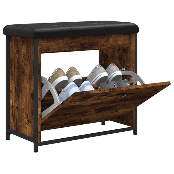 vidaXL Ławka na buty z uchylaną szufladą, przydymiony dąb, 62x32x56 cm