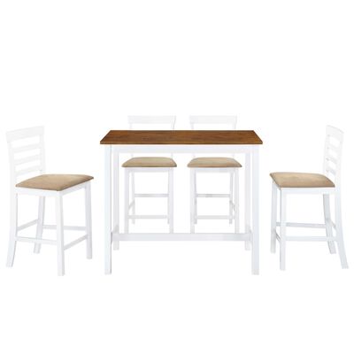 vidaXL Stół barowy i 4 krzesła, lite drewno, kolor brązowy i biały