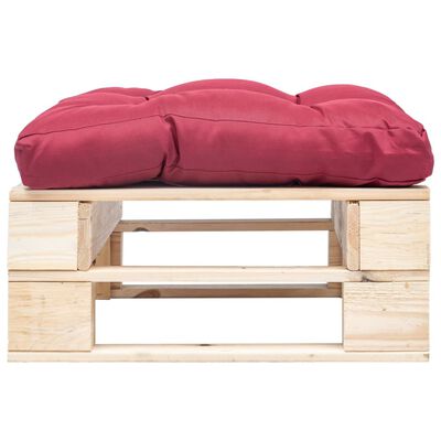 vidaXL Ogrodowy puf z palet, czerwona poduszka, naturalne drewno