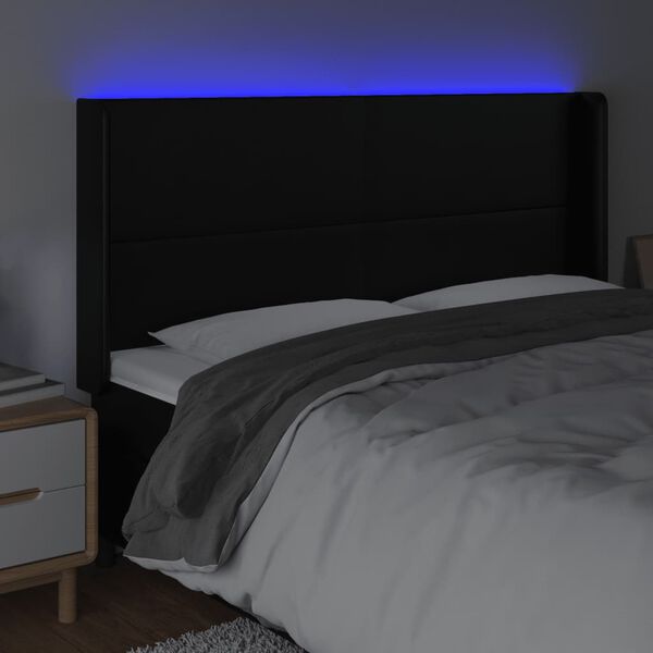 vidaXL Zagł&oacute;wek do ł&oacute;żka z LED, czarny 163x16x118/128cm sztuczna sk&oacute;ra
