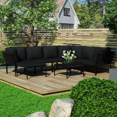 vidaXL 8-cz. zestaw wypoczynkowy do ogrodu, z poduszkami, PVC, czarny