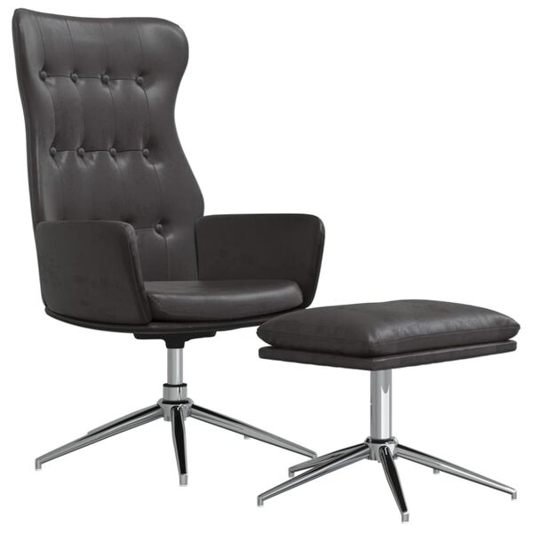 vidaXL Fotel z podn&oacute;żkiem, czarny z połyskiem, obity sztuczną sk&oacute;rą