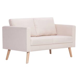 vidaXL Sofa 2-osobowa, materiałowa, kremowa