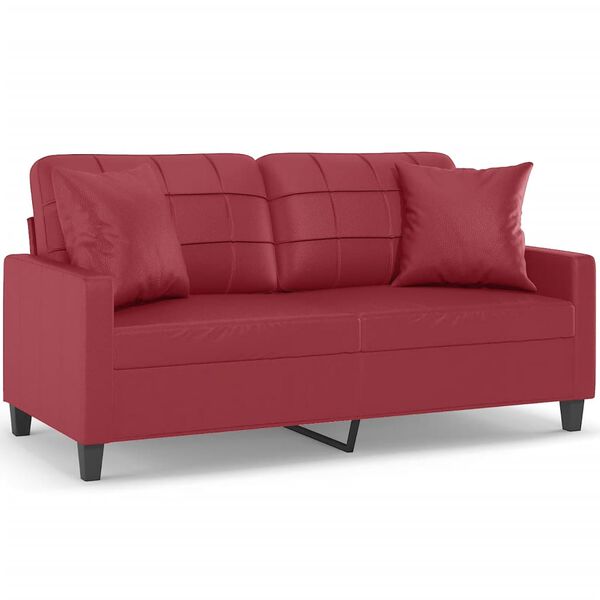 vidaXL 2-os. sofa z poduszkami, winna czerwień, 140 cm, sztuczna sk&oacute;ra