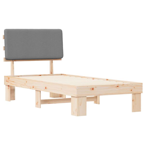 vidaXL Ramka ł&oacute;żka z tapicerowanym wezgłowiem Jasnoszary 90 x 200 cm