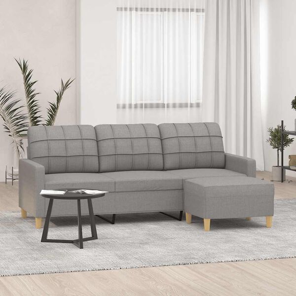 vidaXL 3-osobowa sofa z podn&oacute;żkiem, jasnoszara, 180 cm, tkaniną