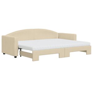 vidaXL Sofa rozsuwana z materacami, kremowa, 80x200 cm, tkanina