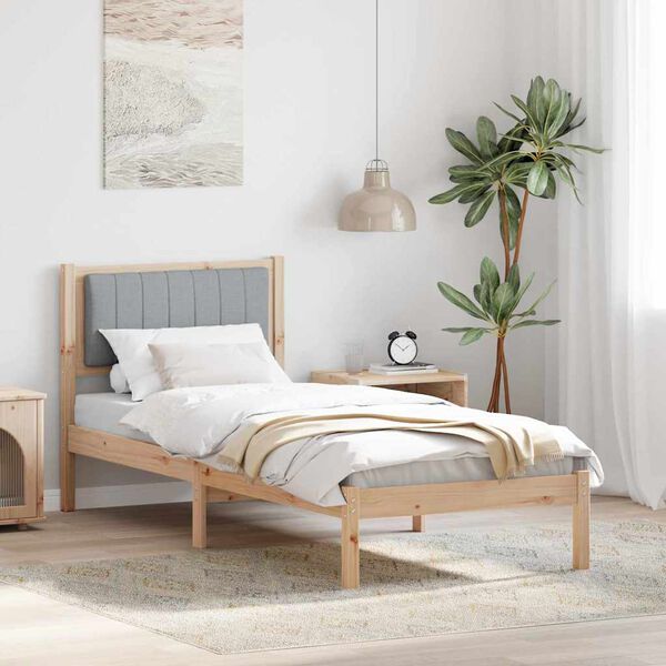 vidaXL Ramka łóżka z tapicerowanym wezgłowiem Jasnoszary 75 x 190 cm