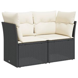vidaXL Sofa ogrodowa z poduszkami, 2-osobowa, czarna, polirattan