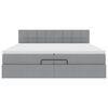 vidaXL Rama ł&oacute;żka otomana z materacem, szara, 200x200 cm, tkanina