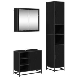 vidaXL Zestaw mebli łazienkowych z p&oacute;łką z drzwiami 3 pcs Czarny Dąb