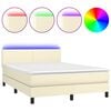 vidaXL Ł&oacute;żko kontynentalne z LED, materac, kremowe, ekosk&oacute;ra 140x200cm