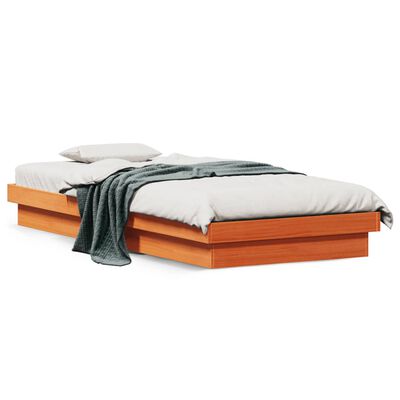 vidaXL Rama łóżka z LED, woskowy brąz, 90x190 cm, lite drewno sosnowe