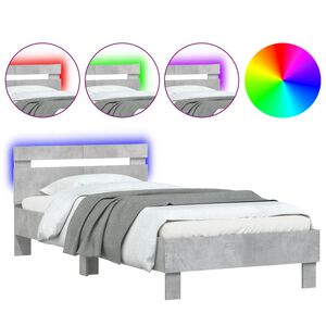 vidaXL Rama ł&oacute;żka z wezgłowiem i LED, szarość betonu, 100x200 cm