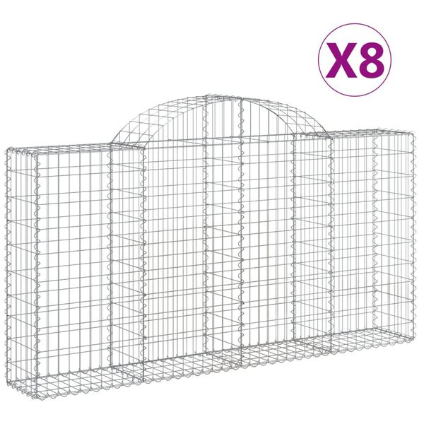 vidaXL Kosze gabionowe, 8 szt, 200x30x100/120 cm, galwanizowane żelazo