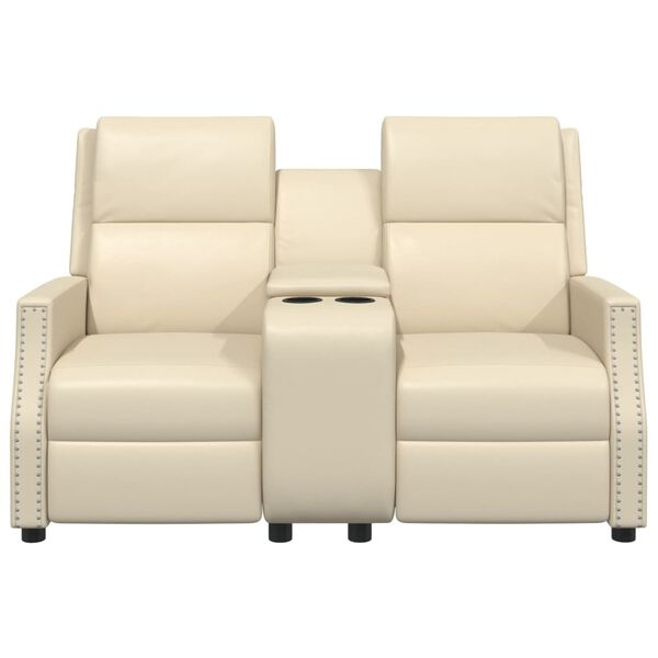 vidaXL Rozkładany fotel masujący, 2-os., kremowy, obity sztuczną skórą