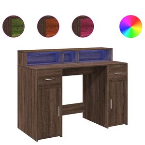 vidaXL Biurko z podświetleniem LED, brązowy dąb, 120x55x91 cm