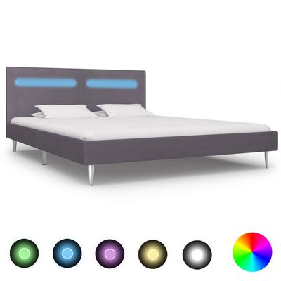 vidaXL Rama łóżka z LED, szara, tapicerowana tkaniną, 160 x 200 cm