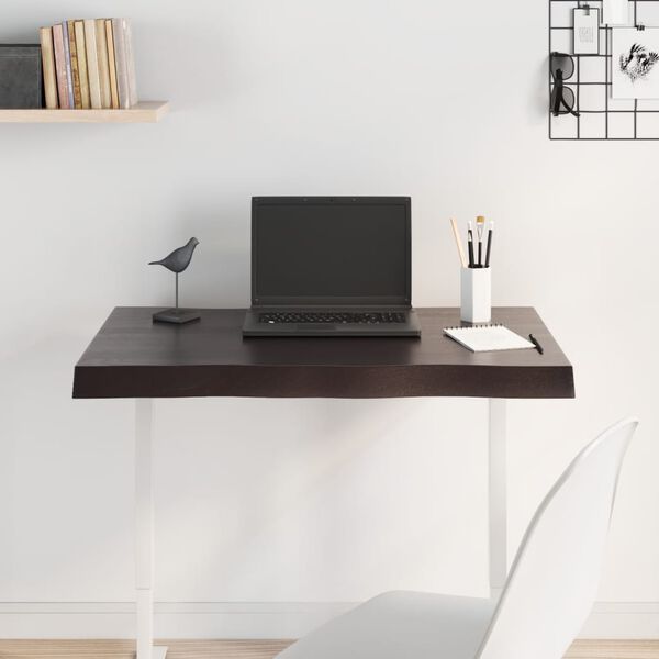 vidaXL Blat stołu, ciemnobrązowy 80x50x2 cm, dąb z naturalną krawędzią