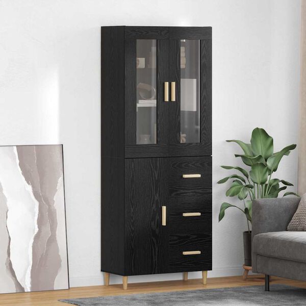 vidaXL Highboard Czarny Dąb 69,5 x 34 x 180 cm Materiał drewnopochodny