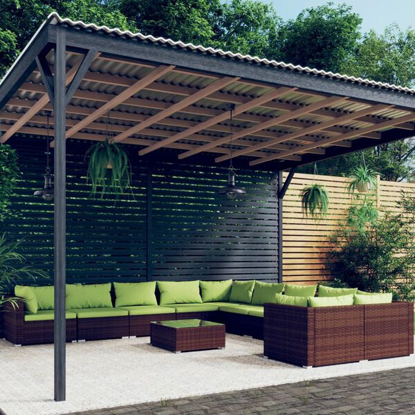 vidaXL 11-cz. zestaw wypoczynkowy do ogrodu, poduszki, rattan PE, brąz